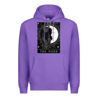 Purple tarot card crescent moon and cat graphic Premium Hoodie - artisFamous