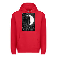 Red tarot card crescent moon and cat graphic Premium Hoodie - artisFamous