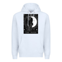 White tarot card crescent moon and cat graphic Premium Hoodie - artisFamous