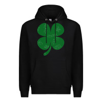 Black distressed green four leaf clover Premium Hoodie - artisFamous