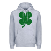 Heather Grey distressed green four leaf clover Premium Hoodie - artisFamous