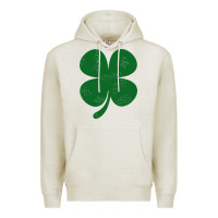 Oatmeal Heather distressed green four leaf clover Premium Hoodie - artisFamous
