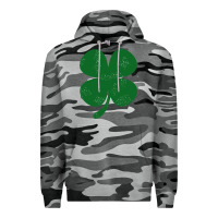 Slate Camo distressed green four leaf clover Premium Hoodie - artisFamous