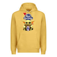 Antique Gold Baby Yoda Hugs Pabst Blue Ribbon Beer Premium Hoodie - artisFamous