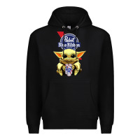 Black Baby Yoda Hugs Pabst Blue Ribbon Beer Premium Hoodie - artisFamous