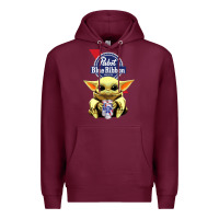 Burgundy Baby Yoda Hugs Pabst Blue Ribbon Beer Premium Hoodie - artisFamous