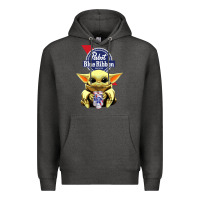 Charcoal Heather Baby Yoda Hugs Pabst Blue Ribbon Beer Premium Hoodie - artisFamous
