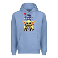 Colony Blue Baby Yoda Hugs Pabst Blue Ribbon Beer Premium Hoodie - artisFamous