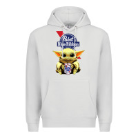 Dove Grey Baby Yoda Hugs Pabst Blue Ribbon Beer Premium Hoodie - artisFamous