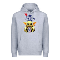 Heather Grey Baby Yoda Hugs Pabst Blue Ribbon Beer Premium Hoodie - artisFamous