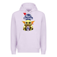 Lilac Baby Yoda Hugs Pabst Blue Ribbon Beer Premium Hoodie - artisFamous