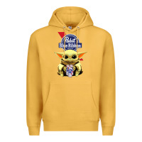 Mustard Baby Yoda Hugs Pabst Blue Ribbon Beer Premium Hoodie - artisFamous