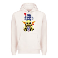 Pale Pink Baby Yoda Hugs Pabst Blue Ribbon Beer Premium Hoodie - artisFamous