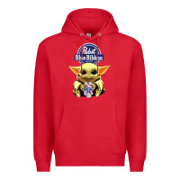 Red Baby Yoda Hugs Pabst Blue Ribbon Beer Premium Hoodie - artisFamous