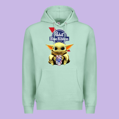 Baby Yoda Hugs Pabst Blue Ribbon Beer Premium Hoodie Designed By Artisfamous