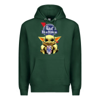 Sports Green Baby Yoda Hugs Pabst Blue Ribbon Beer Premium Hoodie - artisFamous