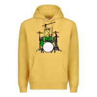 Antique Gold drummer cat music lover musician playing the drums Premium Hoodie - artisFamous