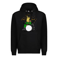 Black drummer cat music lover musician playing the drums Premium Hoodie - artisFamous