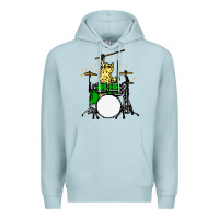 Blue Mist drummer cat music lover musician playing the drums Premium Hoodie - artisFamous