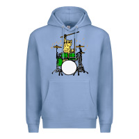 Colony Blue drummer cat music lover musician playing the drums Premium Hoodie - artisFamous