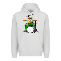 Dove Grey drummer cat music lover musician playing the drums Premium Hoodie - artisFamous