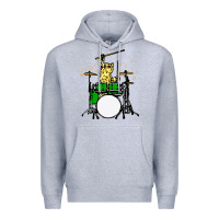 Heather Grey drummer cat music lover musician playing the drums Premium Hoodie - artisFamous