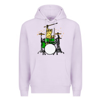 Lilac drummer cat music lover musician playing the drums Premium Hoodie - artisFamous