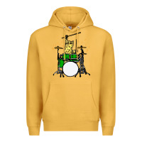 Mustard drummer cat music lover musician playing the drums Premium Hoodie - artisFamous