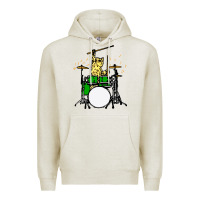Oatmeal Heather drummer cat music lover musician playing the drums Premium Hoodie - artisFamous