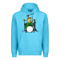 Ocean Blue drummer cat music lover musician playing the drums Premium Hoodie - artisFamous