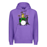 Purple drummer cat music lover musician playing the drums Premium Hoodie - artisFamous