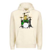 Sandshell drummer cat music lover musician playing the drums Premium Hoodie - artisFamous