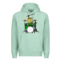 Seafoam drummer cat music lover musician playing the drums Premium Hoodie - artisFamous