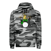 Slate Camo drummer cat music lover musician playing the drums Premium Hoodie - artisFamous