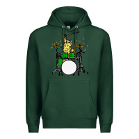Sports Green drummer cat music lover musician playing the drums Premium Hoodie - artisFamous