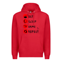 Red eat sleep anime repeat japanese Premium Hoodie - artisFamous