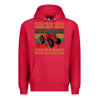 Cardinal never underestimate an old man with a tractor retro vintage Premium Hoodie - artisFamous