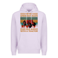 Lilac never underestimate an old man with a tractor retro vintage Premium Hoodie - artisFamous