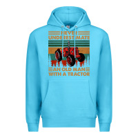 Ocean Blue never underestimate an old man with a tractor retro vintage Premium Hoodie - artisFamous
