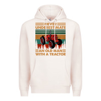 Pale Pink never underestimate an old man with a tractor retro vintage Premium Hoodie - artisFamous