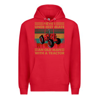 Red never underestimate an old man with a tractor retro vintage Premium Hoodie - artisFamous