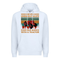 White never underestimate an old man with a tractor retro vintage Premium Hoodie - artisFamous