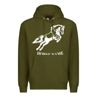 Army Green Personalised Horse Printed Equestrian Riding Cob Jumping Rider Horse Premium Hoodie - artisFamous