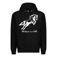 Black Personalised Horse Printed Equestrian Riding Cob Jumping Rider Horse Premium Hoodie - artisFamous