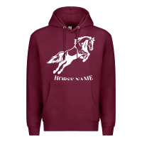Burgundy Personalised Horse Printed Equestrian Riding Cob Jumping Rider Horse Premium Hoodie - artisFamous