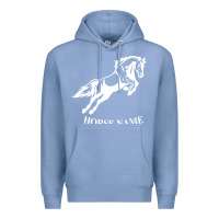 Colony Blue Personalised Horse Printed Equestrian Riding Cob Jumping Rider Horse Premium Hoodie - artisFamous