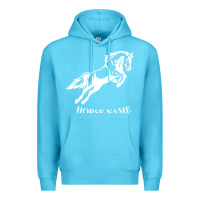 Ocean Blue Personalised Horse Printed Equestrian Riding Cob Jumping Rider Horse Premium Hoodie - artisFamous