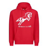 Red Personalised Horse Printed Equestrian Riding Cob Jumping Rider Horse Premium Hoodie - artisFamous