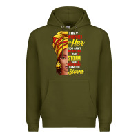 Army Green black history month shirt african woman afro i am the storm t shirt Premium Hoodie - artisFamous
