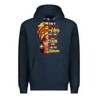 Navy black history month shirt african woman afro i am the storm t shirt Premium Hoodie - artisFamous